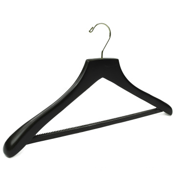 Black luxury wooden hotel coat hanger with anti-slip rubber strip
